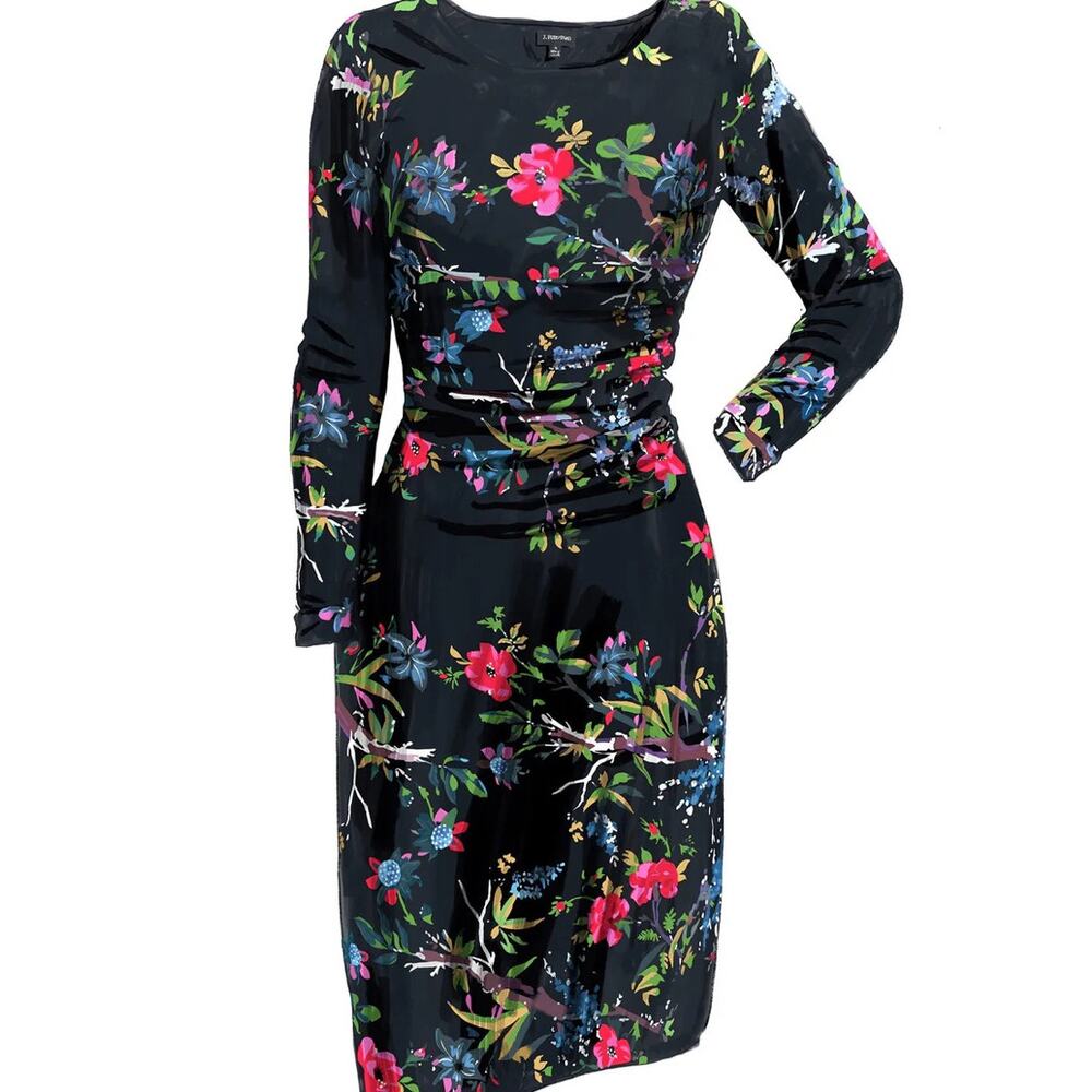 J Peterman Secret‎ Keeper Floral Dress Womans Size 10 Ruching On The Sides